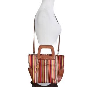 Fossil Multicolored Striped Satchel Crossbody Square Handle Purse Shoulder Bag